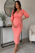 Boohoo Coral Wrap Maternity Dress - (Size 10)