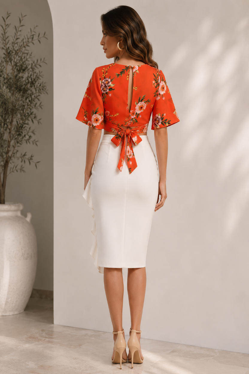 Orange Floral Co-Ord Set – River Island & Quiz (Size 12/14)
