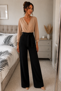 Quiz Beige & Black Wrap Jumpsuit - (Size 16)