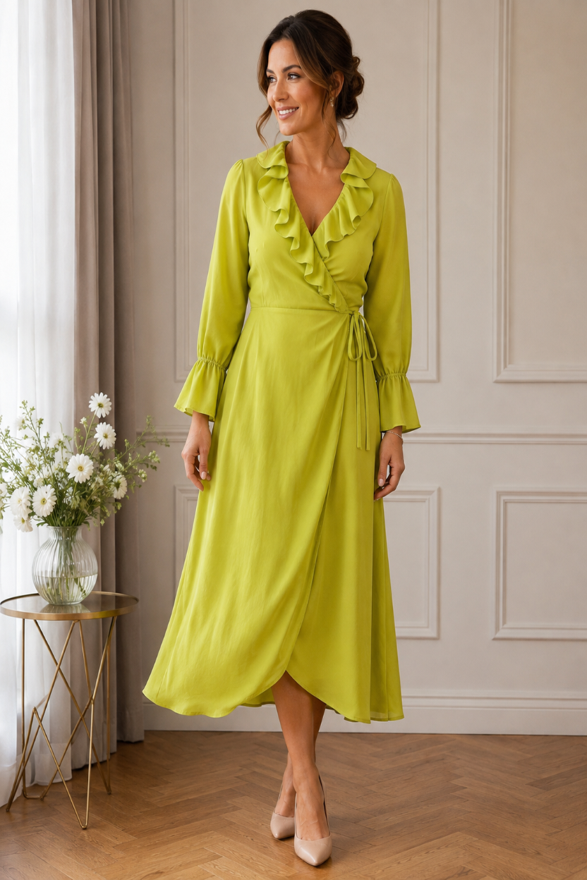 Boohoo Lime Green Wrap Dress – (Size 18)