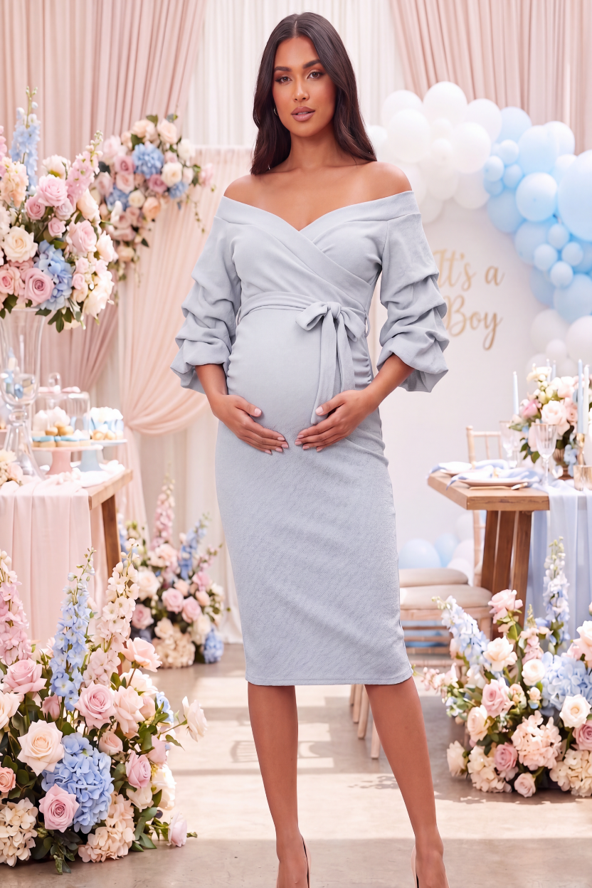 Boohoo Maternity Off‑Shoulder Dress – (Size 12)
