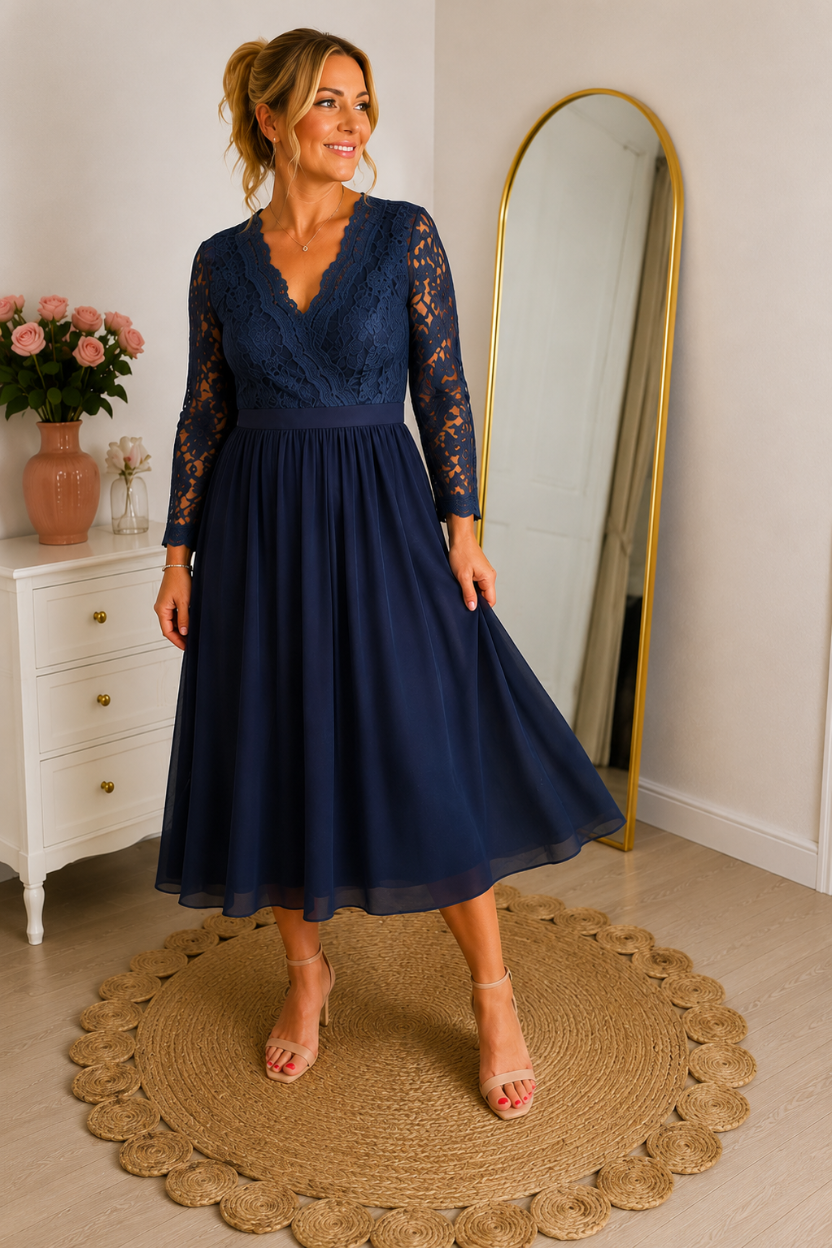 Boohoo Navy Lace Midi Dress  - (Size 18)