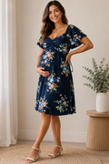Topshop Maternity Navy Floral Dress - (Size 12)