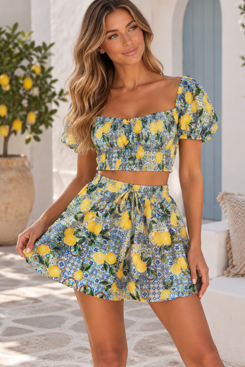 Primark Lemon Print Co-Ord Set - (Size 12)