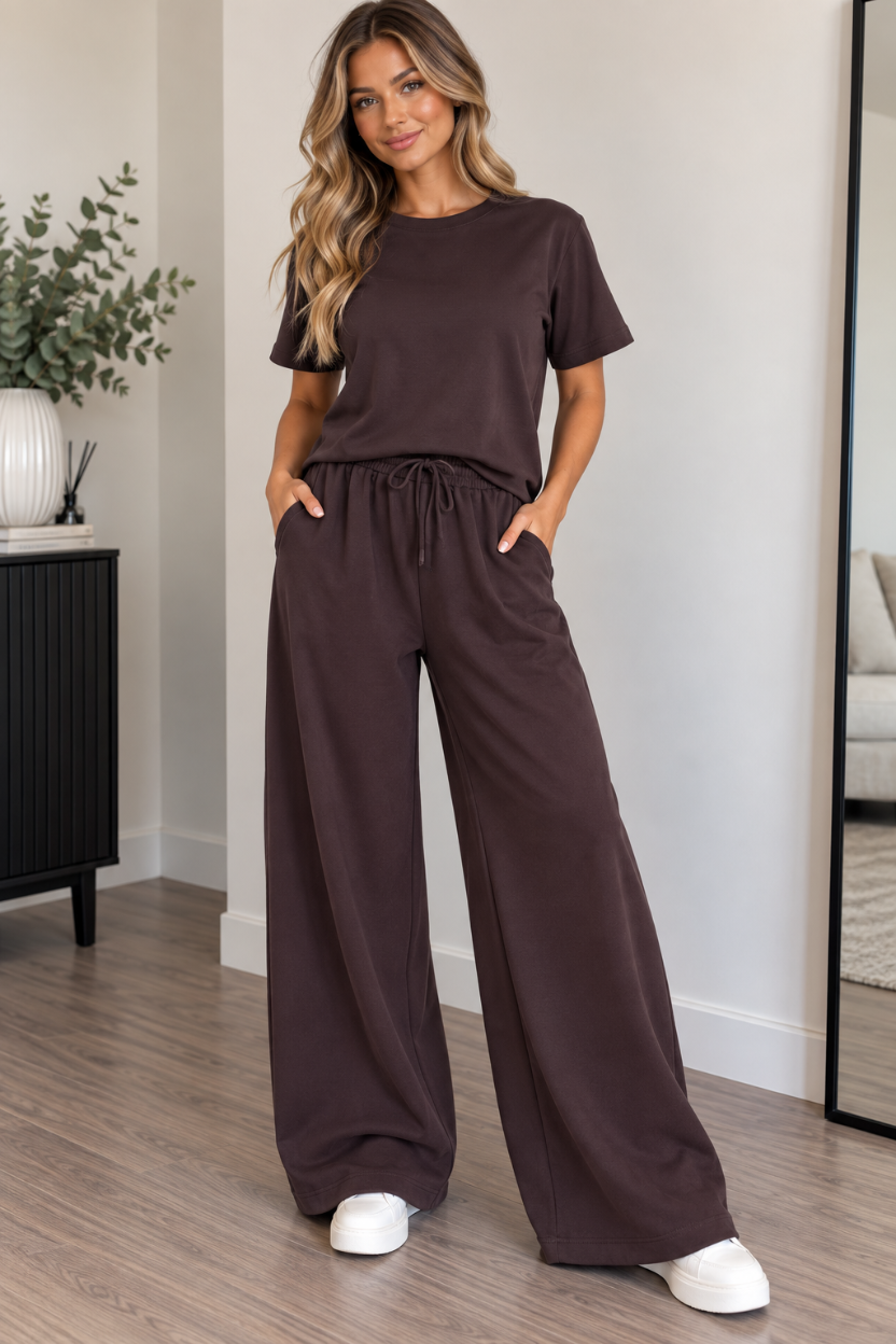 River Island Chocolate Brown Relaxed Co-Ord Set- (Size M)